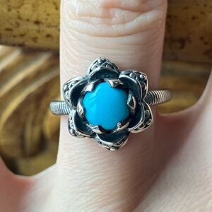 Sleeping Beauty Turquoise Sterling Silver Lotus Ring Size 7